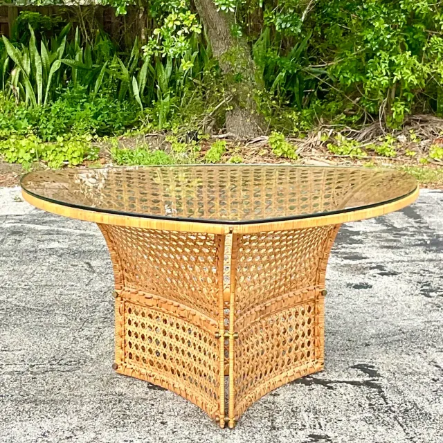 Late 20th Century Vintage Coastal Woven Rattan Dining Table After Danny Ho Fong — additional photo 5