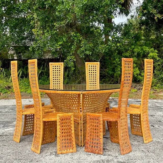 Late 20th Century Vintage Coastal Woven Rattan Dining Table After Danny Ho Fong — additional photo 6