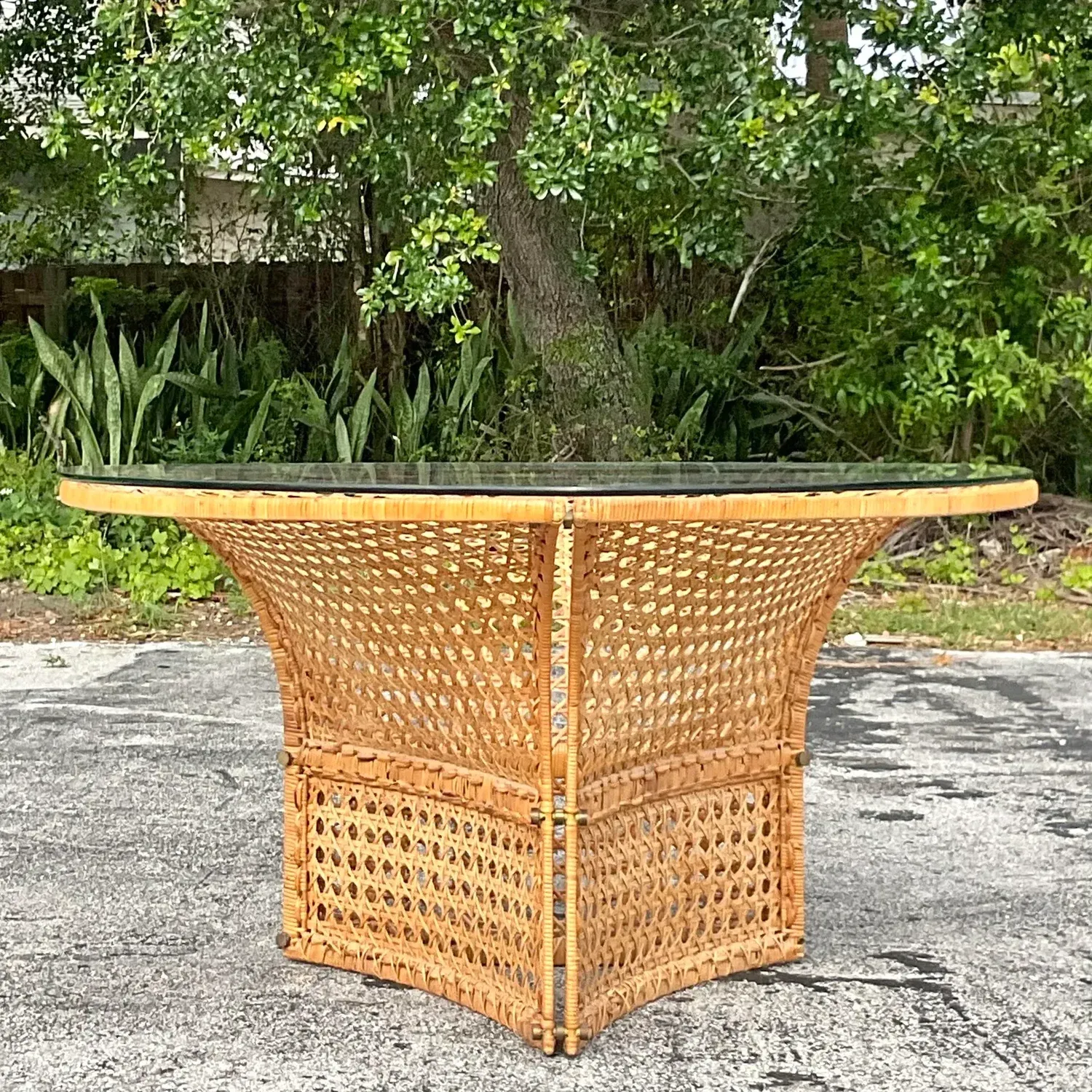 Late 20th Century Vintage Coastal Woven Rattan Dining Table After Danny Ho Fong — additional photo 8
