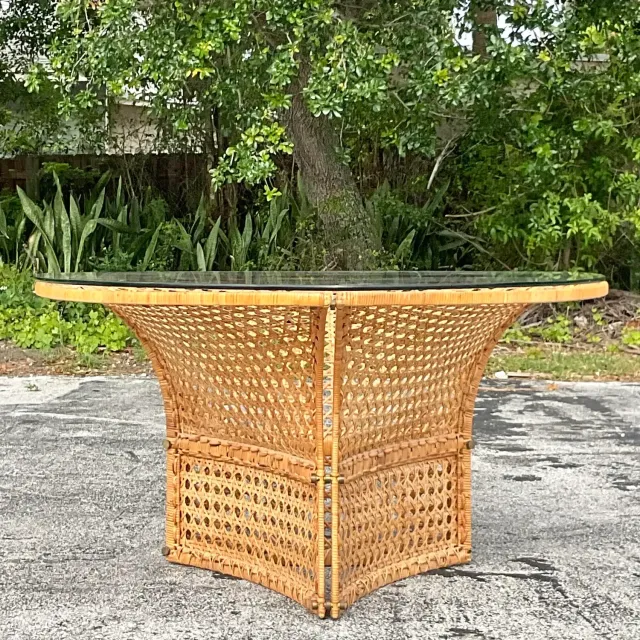 Late 20th Century Vintage Coastal Woven Rattan Dining Table After Danny Ho Fong — additional photo 8