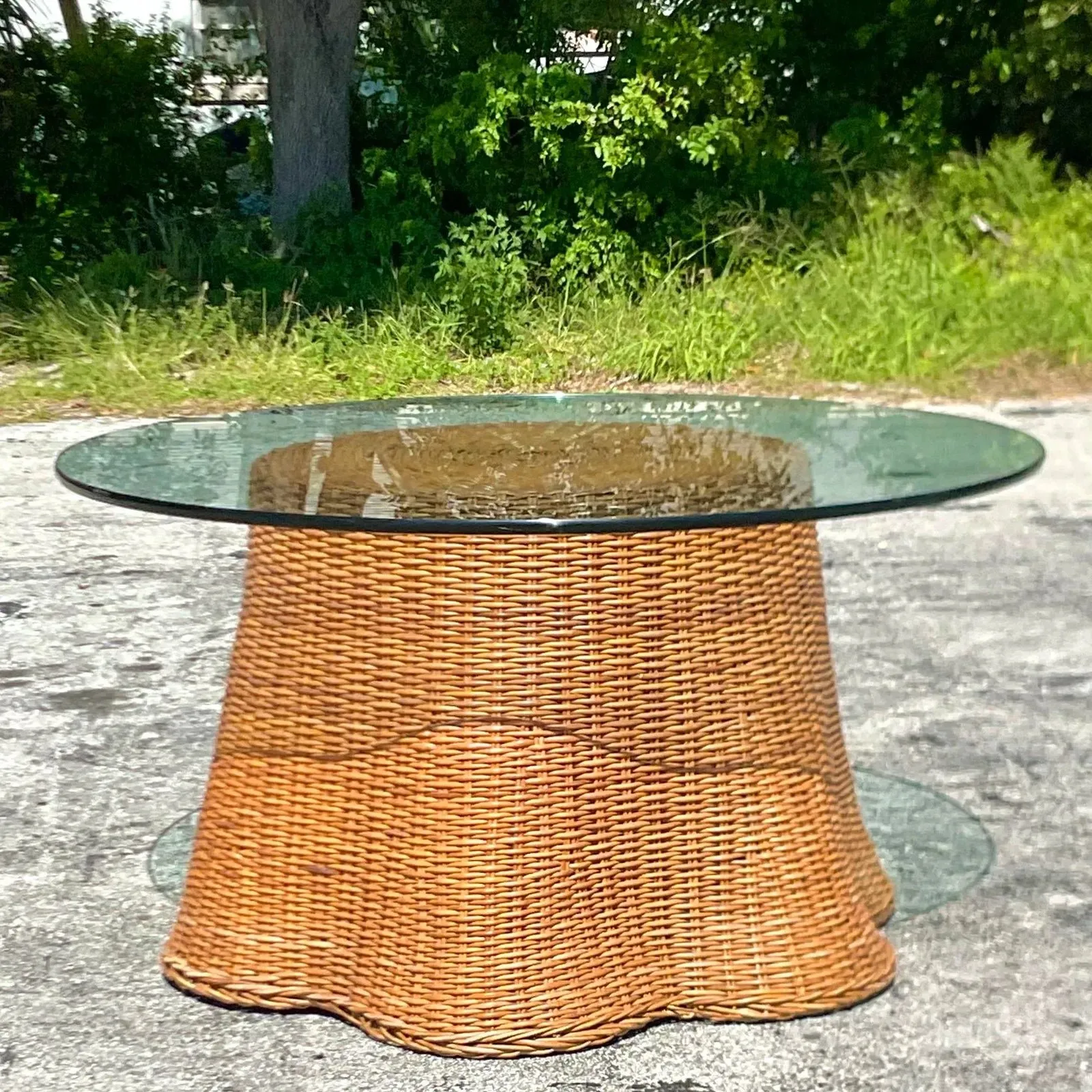 Late 20th Century Vintage Coastal Woven Rattan Ghost Center Hall Table