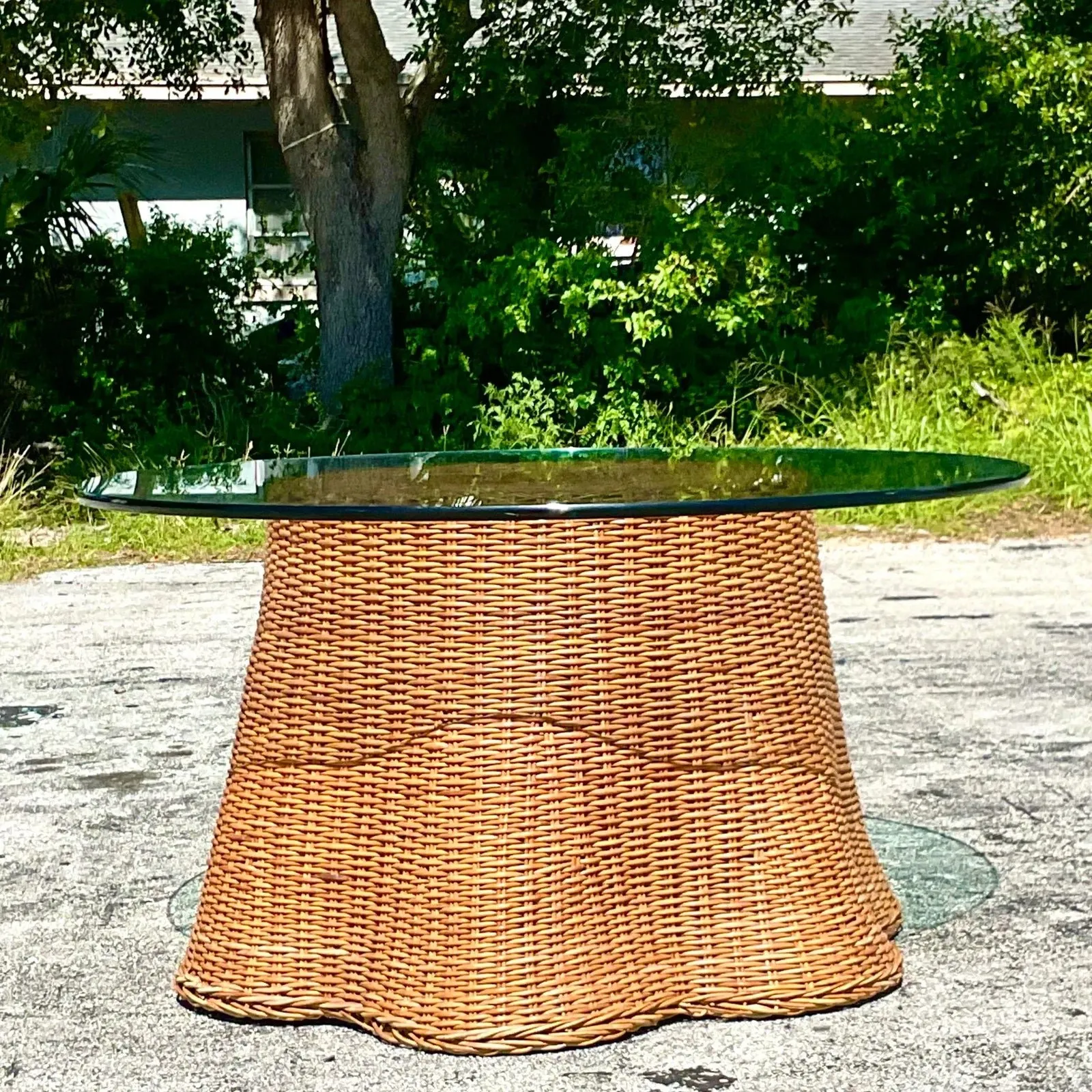 Late 20th Century Vintage Coastal Woven Rattan Ghost Center Hall Table — additional photo 2