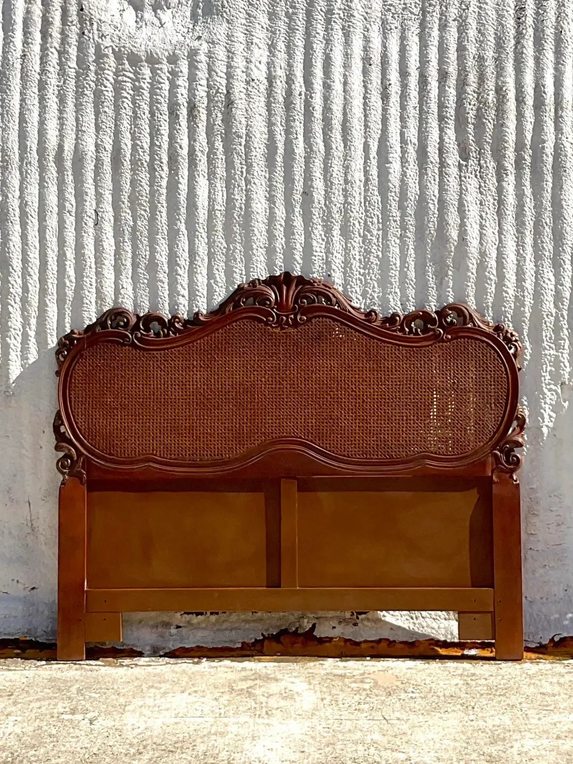 Late 20th Century Vintage French Style Intricate Cane Headboard in Queen — additional photo 3