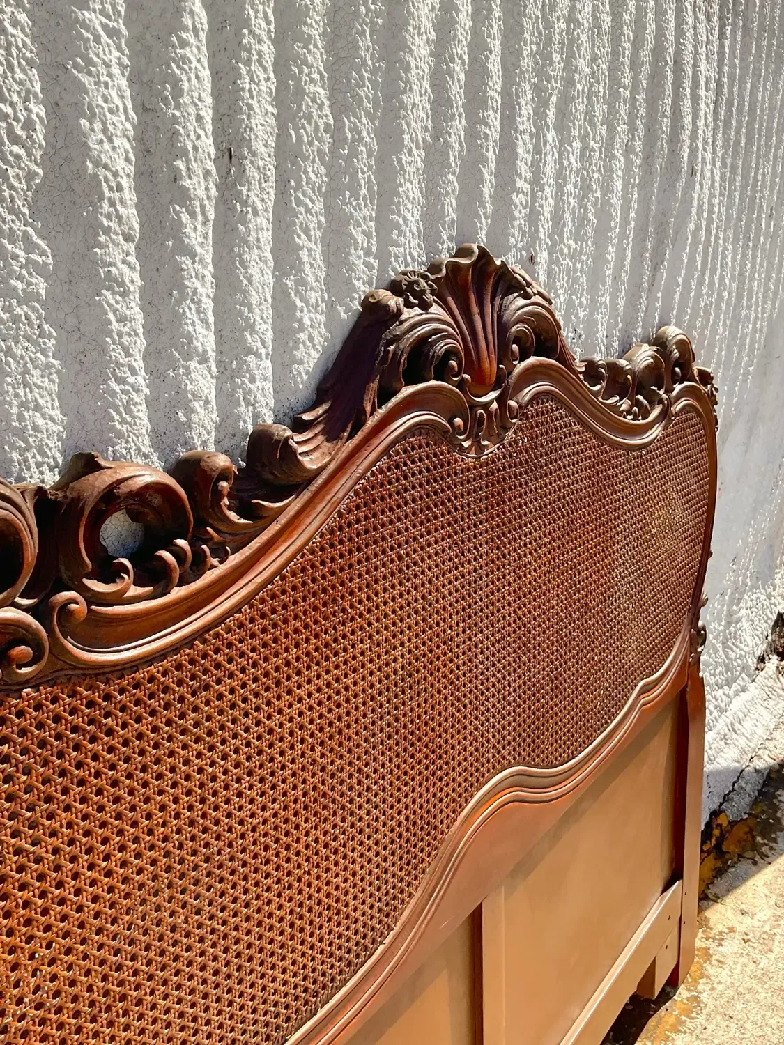 Late 20th Century Vintage French Style Intricate Cane Headboard in Queen — additional photo 4