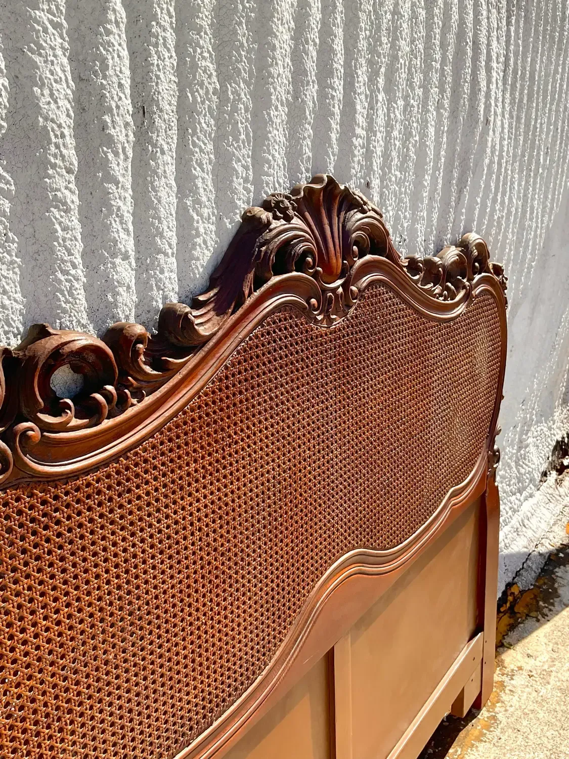 Late 20th Century Vintage French Style Intricate Cane Headboard in Queen — additional photo 5