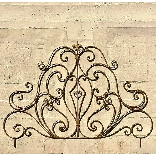 Late 20th Century Vintage Regency Italian Gilt Metal Scroll Queen Headboard — additional photo 1