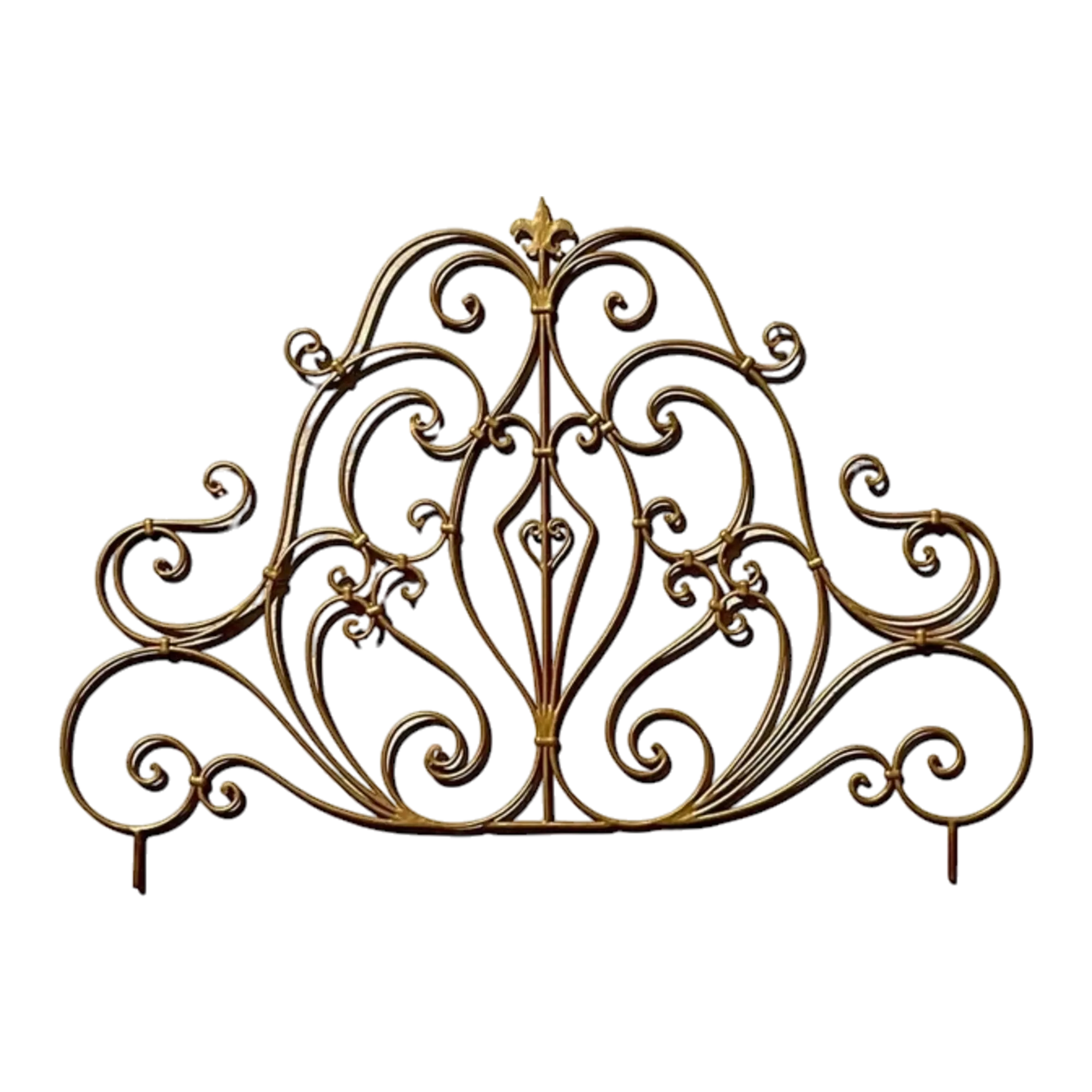 Late 20th Century Vintage Regency Italian Gilt Metal Scroll Queen Headboard