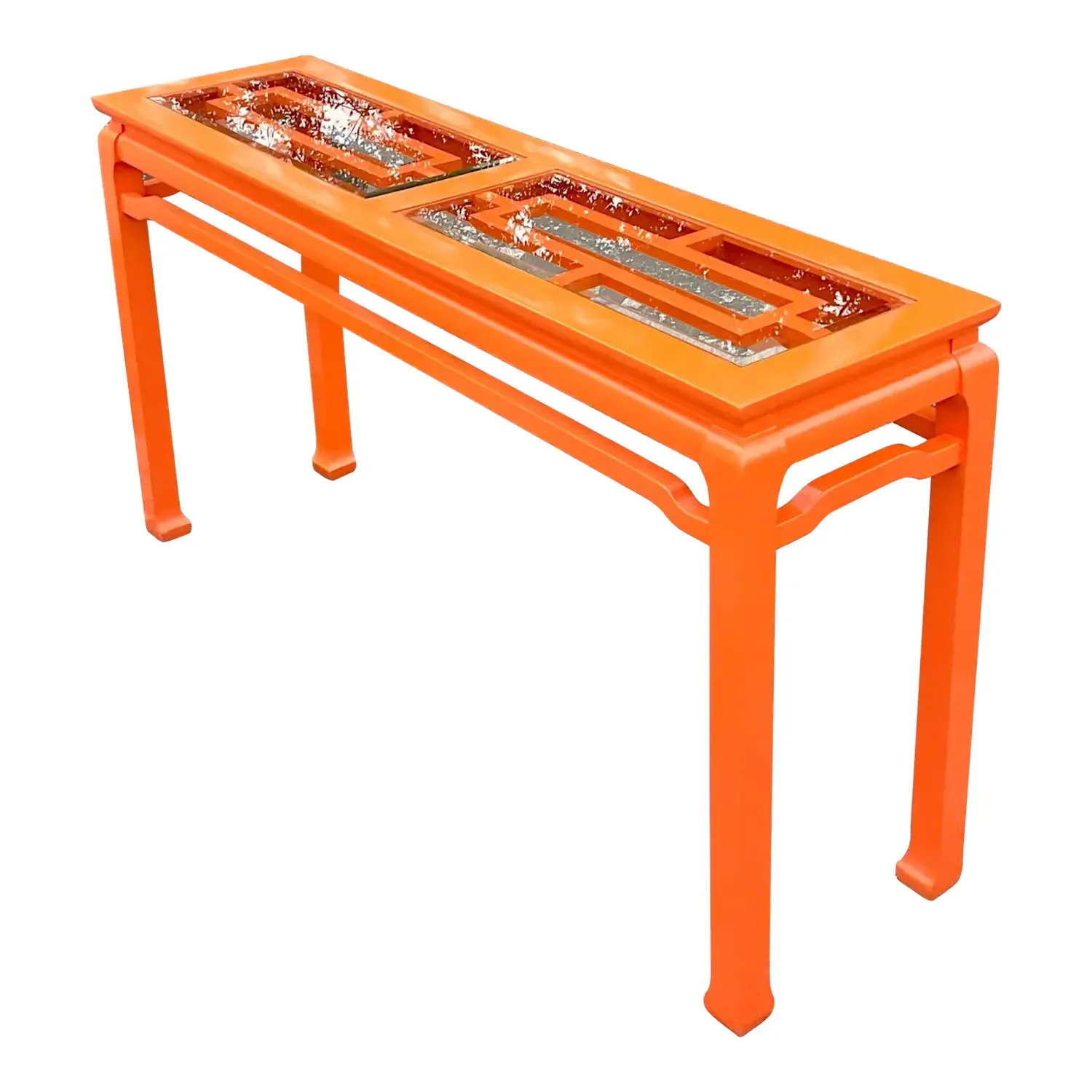Late 20th Century Vintage Regency Orange Lacquered Fretwork Console Table