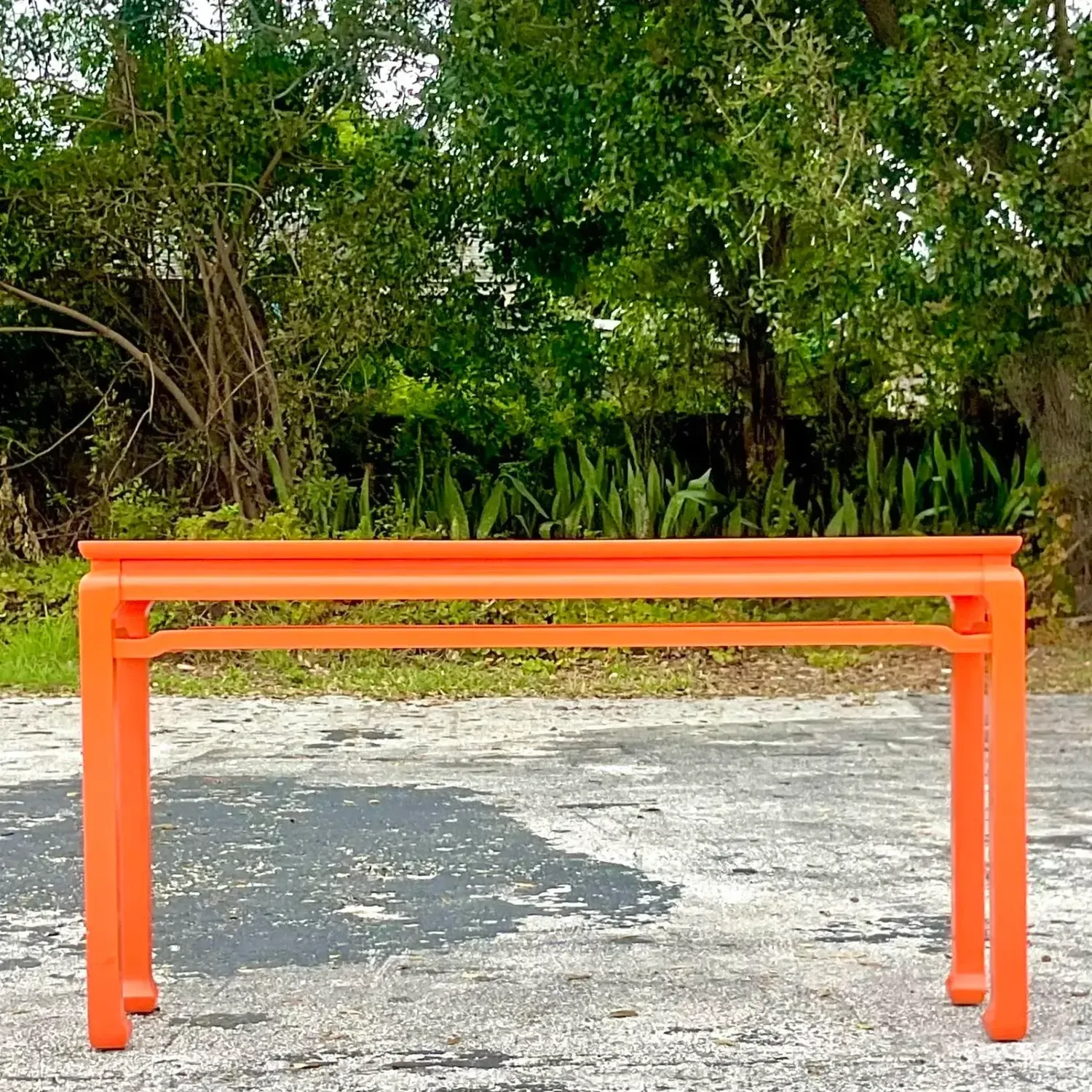 Late 20th Century Vintage Regency Orange Lacquered Fretwork Console Table — additional photo 2