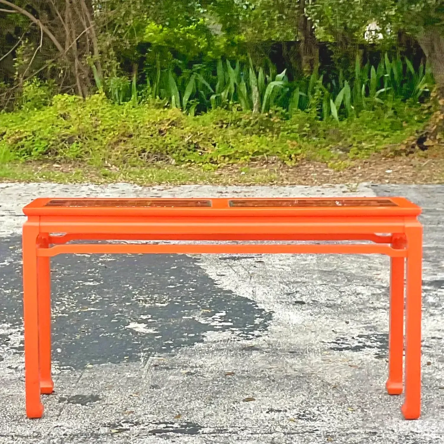 Late 20th Century Vintage Regency Orange Lacquered Fretwork Console Table — additional photo 4