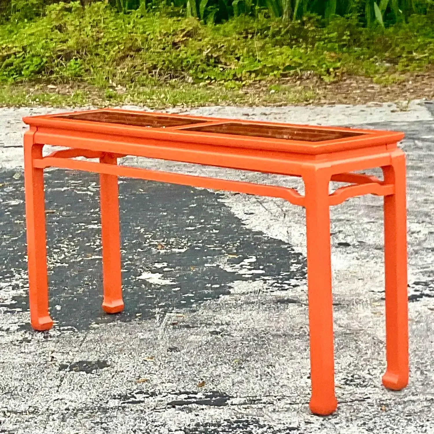 Late 20th Century Vintage Regency Orange Lacquered Fretwork Console Table — additional photo 5