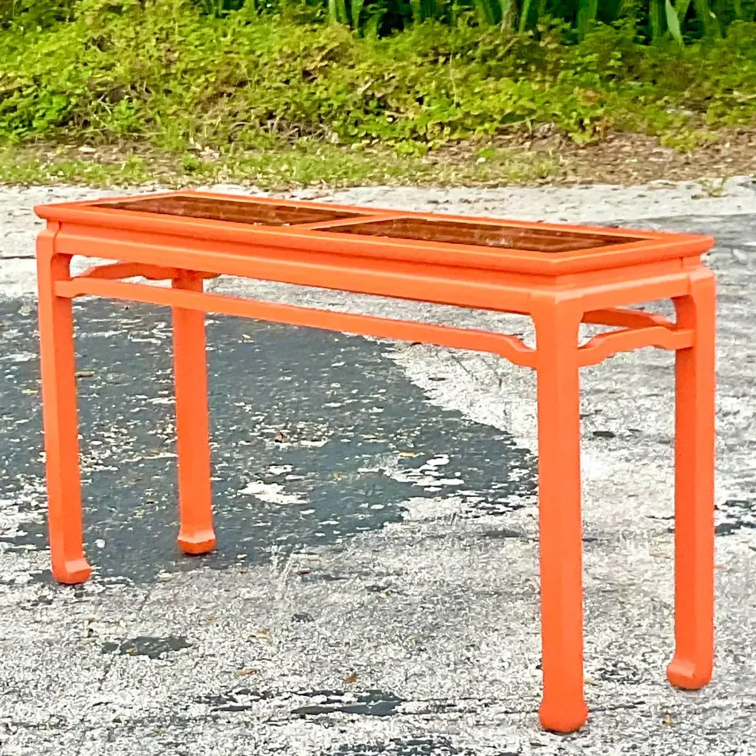 Late 20th Century Vintage Regency Orange Lacquered Fretwork Console Table — additional photo 6