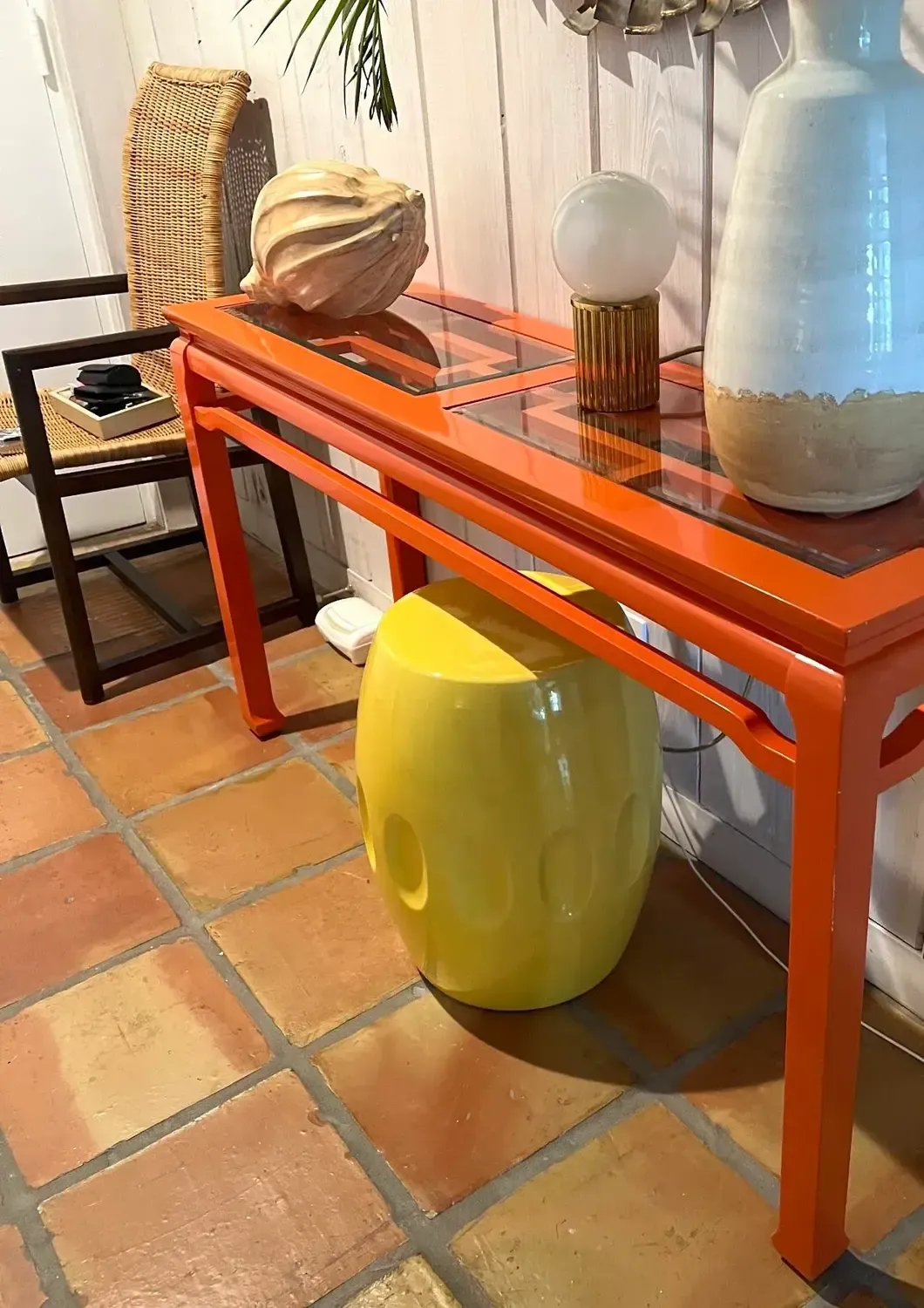Late 20th Century Vintage Regency Orange Lacquered Fretwork Console Table — additional photo 7