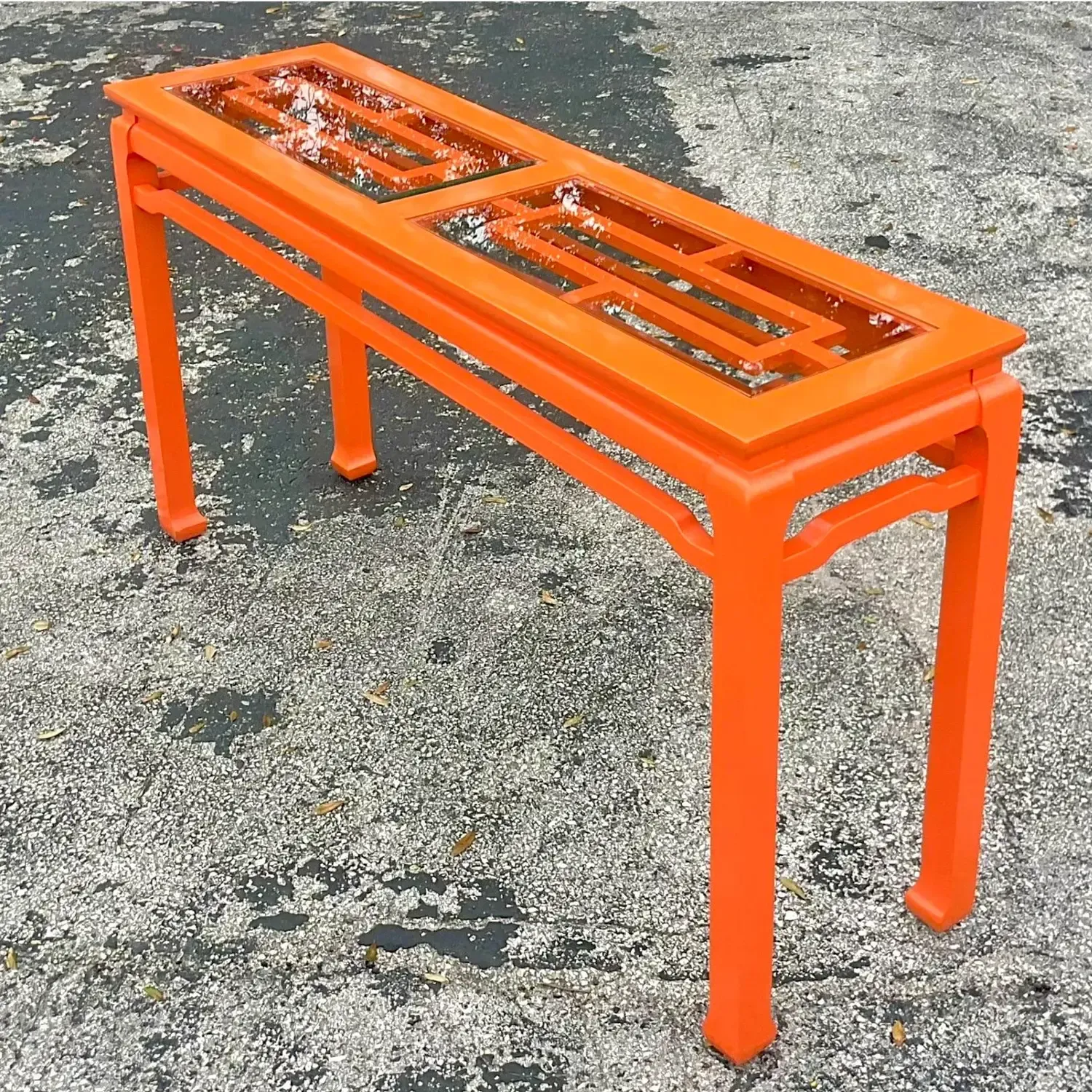 Late 20th Century Vintage Regency Orange Lacquered Fretwork Console Table — additional photo 8