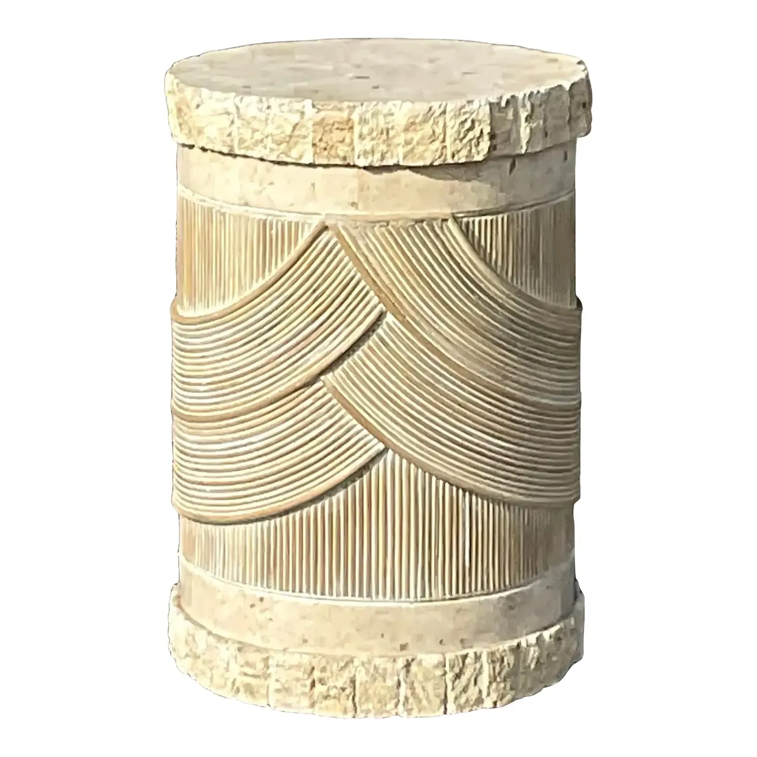 Late 20th Century Vintage Washed Pencil Reed & Tessellated Stone Pedestal