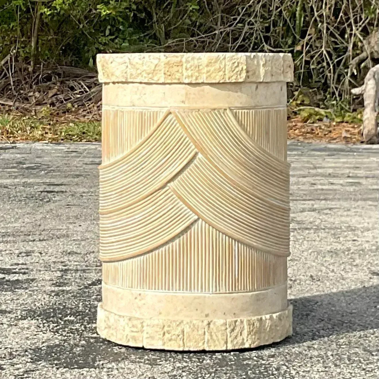 Late 20th Century Vintage Washed Pencil Reed & Tessellated Stone Pedestal — additional photo 2