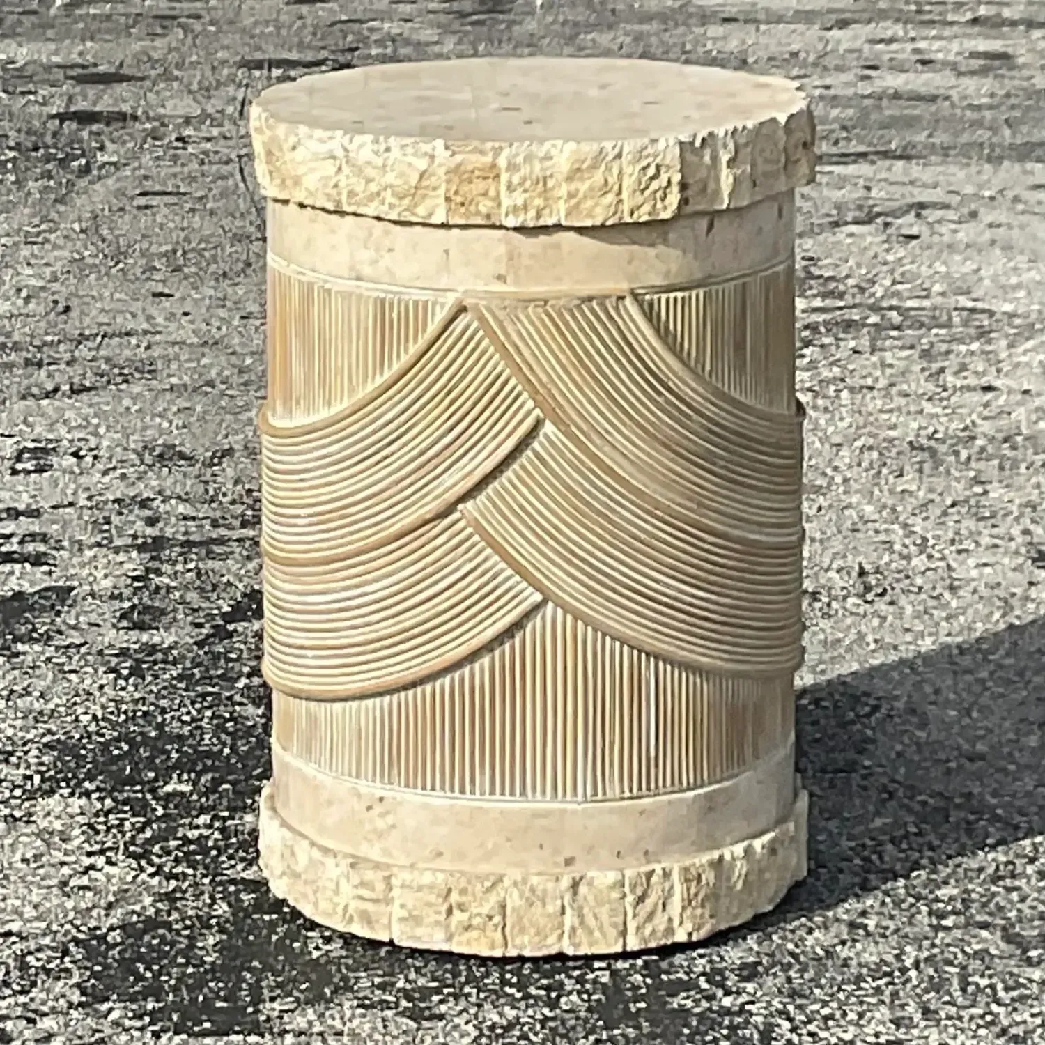 Late 20th Century Vintage Washed Pencil Reed & Tessellated Stone Pedestal — additional photo 3