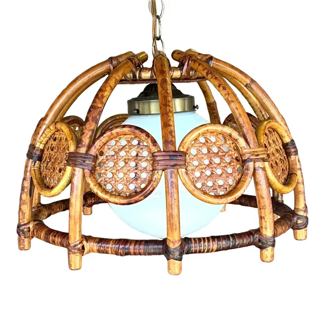 Mid 20th Century Boho Bent Bamboo and Cane Chandelier — additional photo 1