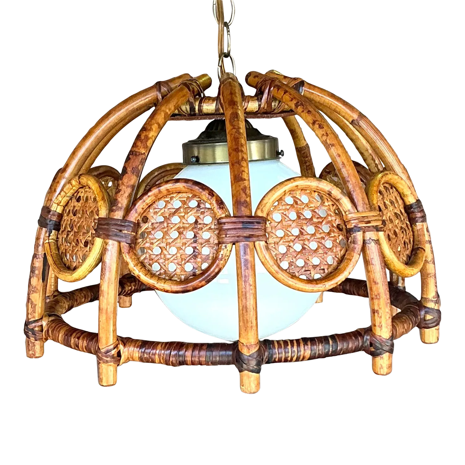 Mid 20th Century Boho Bent Bamboo and Cane Chandelier — additional photo 2
