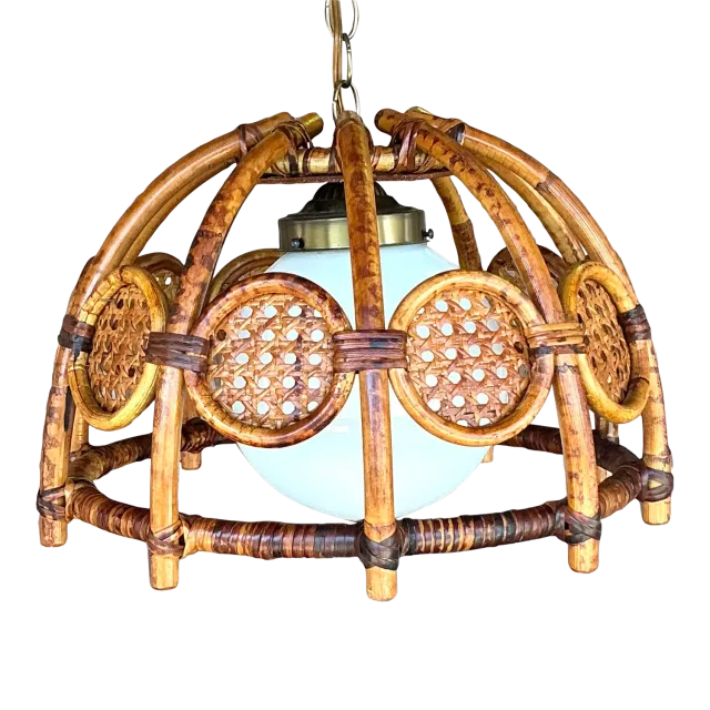 Mid 20th Century Boho Bent Bamboo and Cane Chandelier — additional photo 2