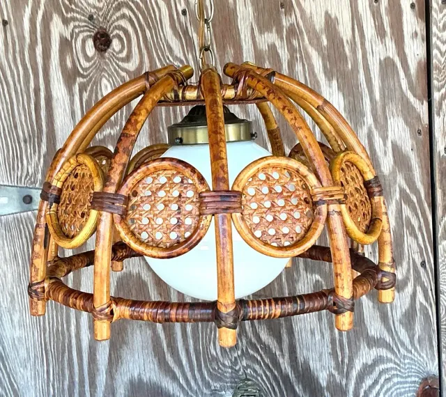 Mid 20th Century Boho Bent Bamboo and Cane Chandelier — additional photo 3