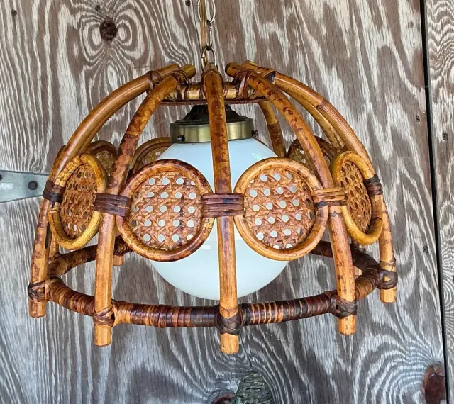 Mid 20th Century Boho Bent Bamboo and Cane Chandelier — additional photo 5