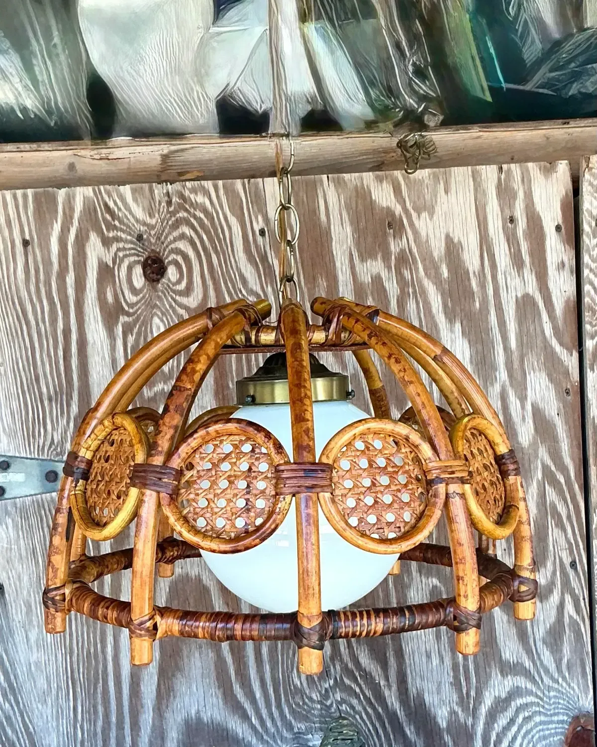 Mid 20th Century Boho Bent Bamboo and Cane Chandelier — additional photo 6