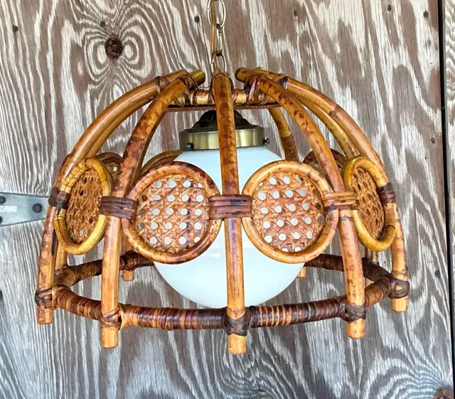 Mid 20th Century Boho Bent Bamboo and Cane Chandelier — additional photo 7