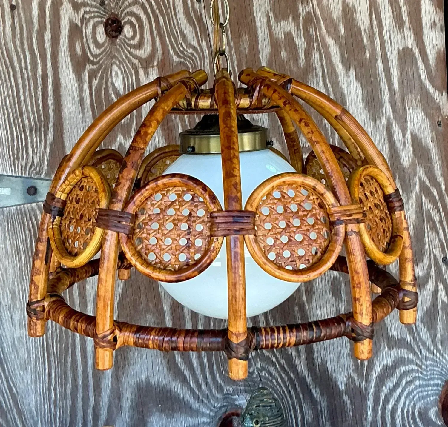 Mid 20th Century Boho Bent Bamboo and Cane Chandelier — additional photo 8
