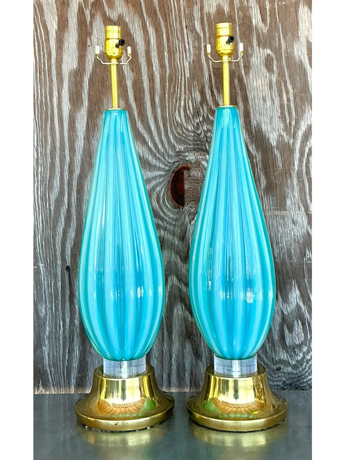 Mid 20th Century Italian Turquoise Glass Lamps After Murano — additional photo 1