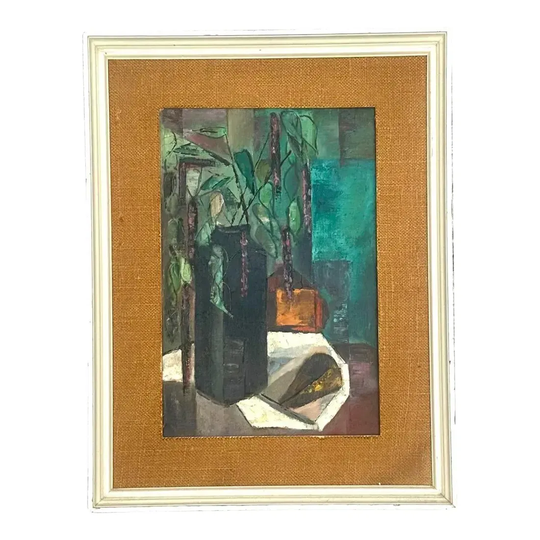 Mid 20th Century Vintage Boho Abstract Expressionist Still Life Oil Painting — additional photo 1