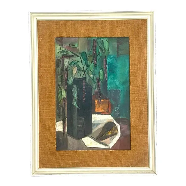 Mid 20th Century Vintage Boho Abstract Expressionist Still Life Oil Painting — additional photo 1