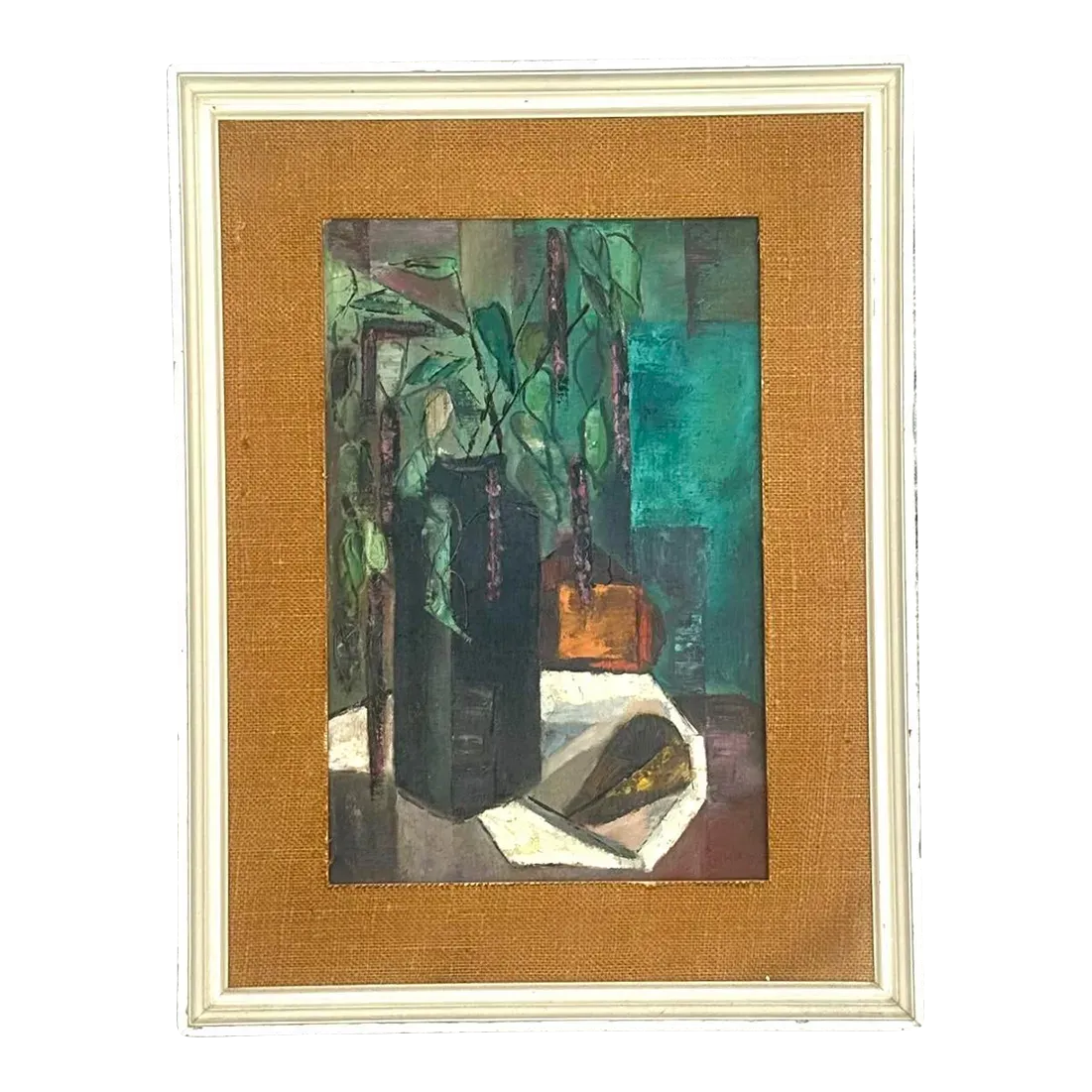 Mid 20th Century Vintage Boho Abstract Expressionist Still Life Oil Painting — additional photo 2