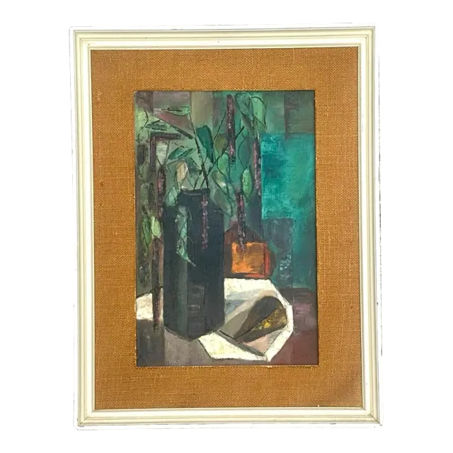 Mid 20th Century Vintage Boho Abstract Expressionist Still Life Oil Painting — additional photo 2