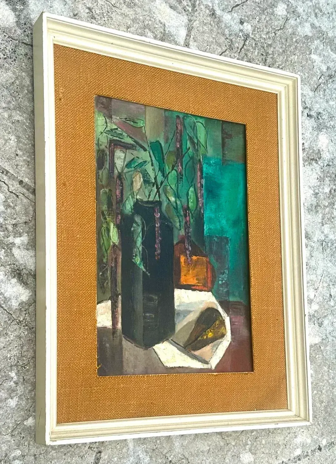 Mid 20th Century Vintage Boho Abstract Expressionist Still Life Oil Painting — additional photo 3