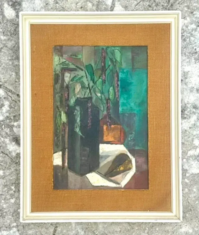 Mid 20th Century Vintage Boho Abstract Expressionist Still Life Oil Painting — additional photo 4