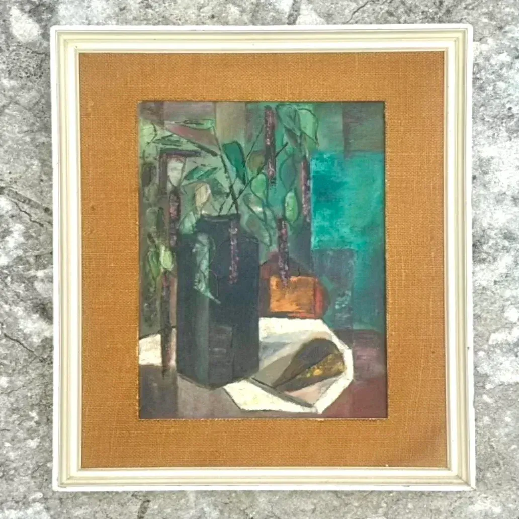 Mid 20th Century Vintage Boho Abstract Expressionist Still Life Oil Painting — additional photo 5