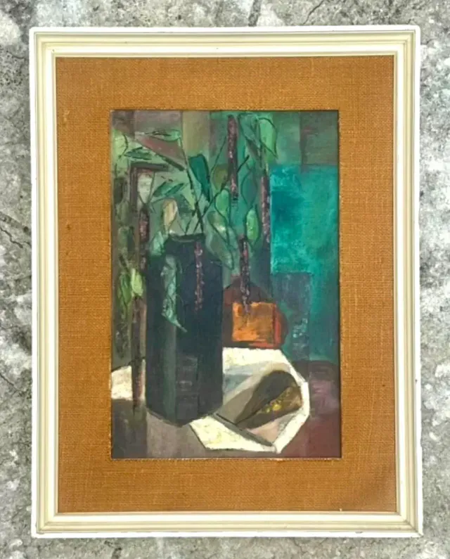 Mid 20th Century Vintage Boho Abstract Expressionist Still Life Oil Painting — additional photo 6