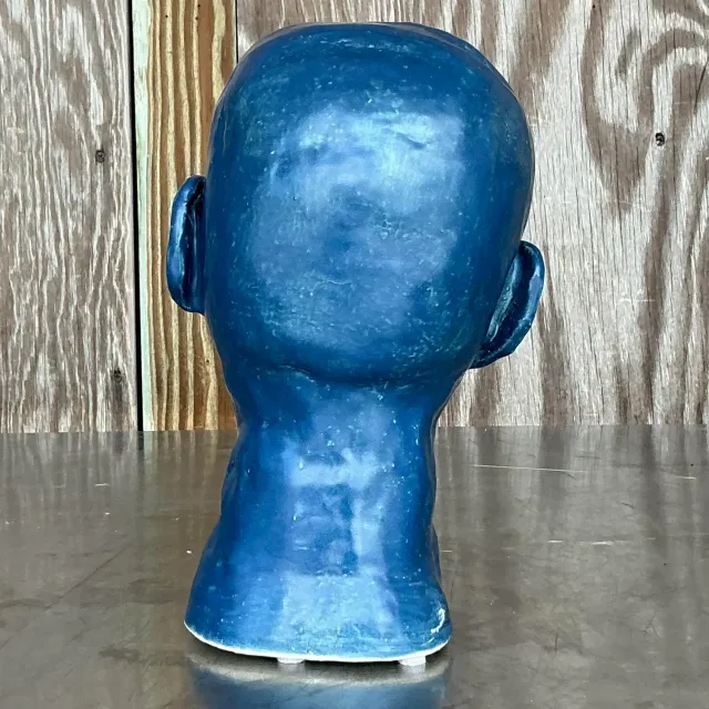 Mid 20th Century Vintage Boho Glazed Ceramic Bust — additional photo 1