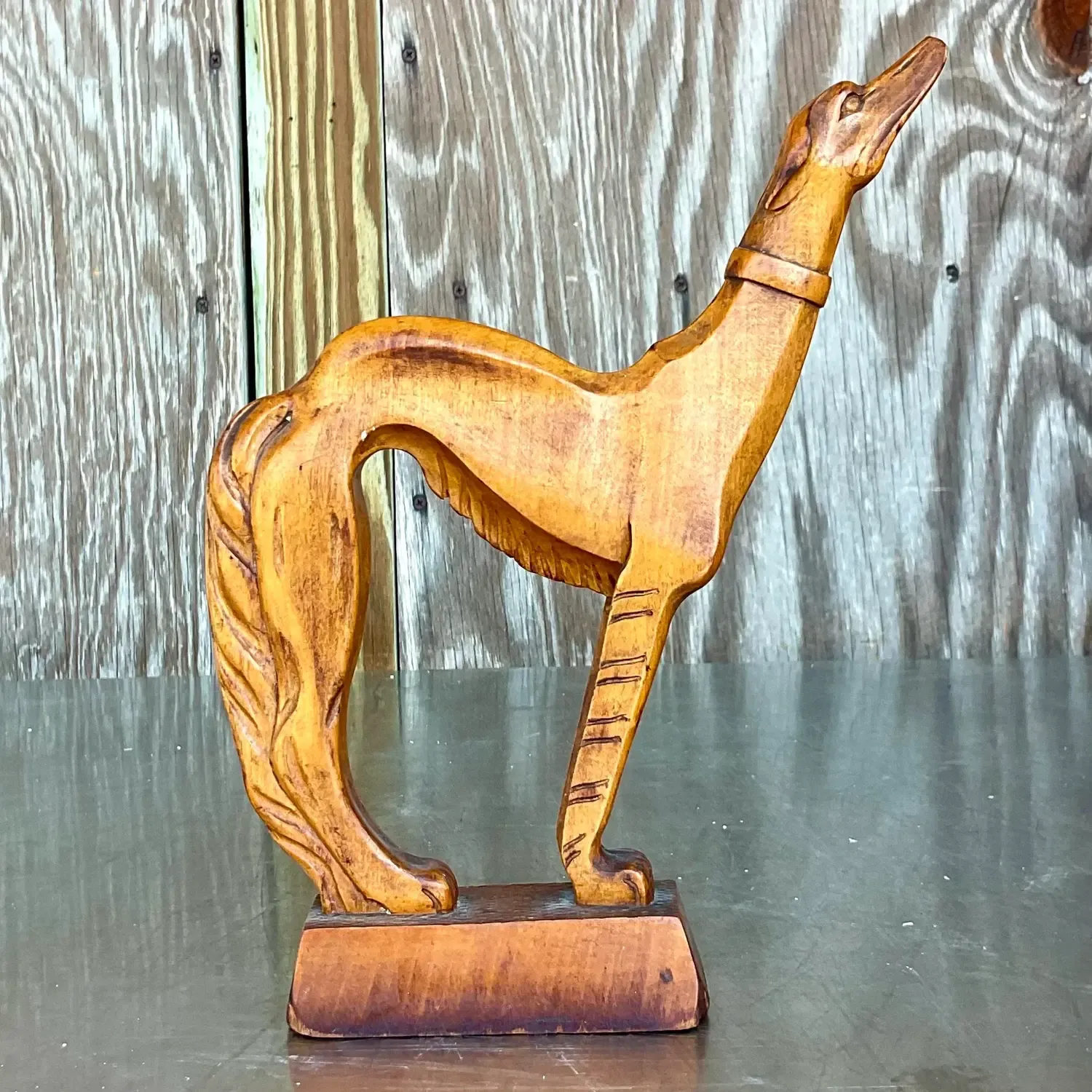 Mid 20th Century Vintage Boho Hand Carved Afghan Dog — additional photo 1