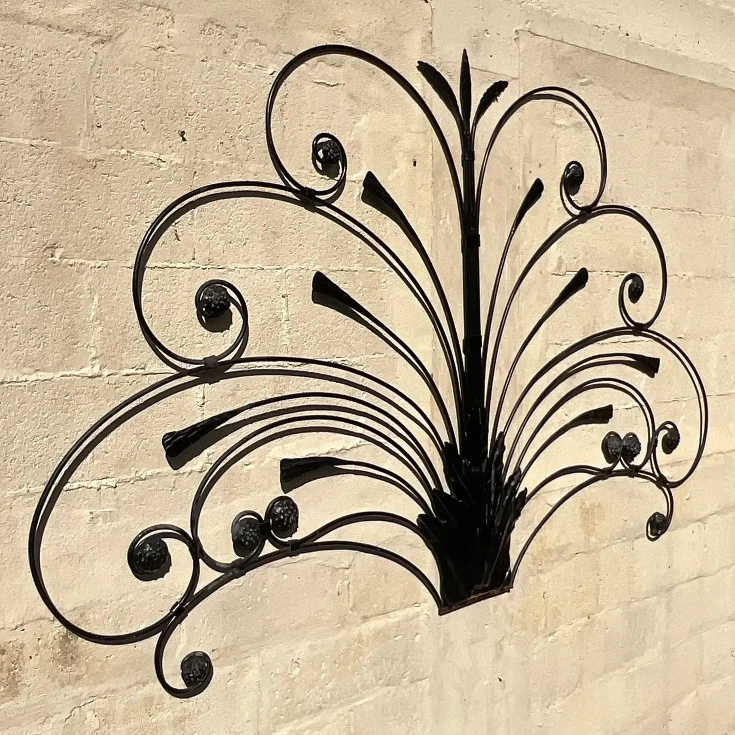 Mid 20th Century Vintage Boho Italian Wrought Iron Full Headboard — additional photo 2