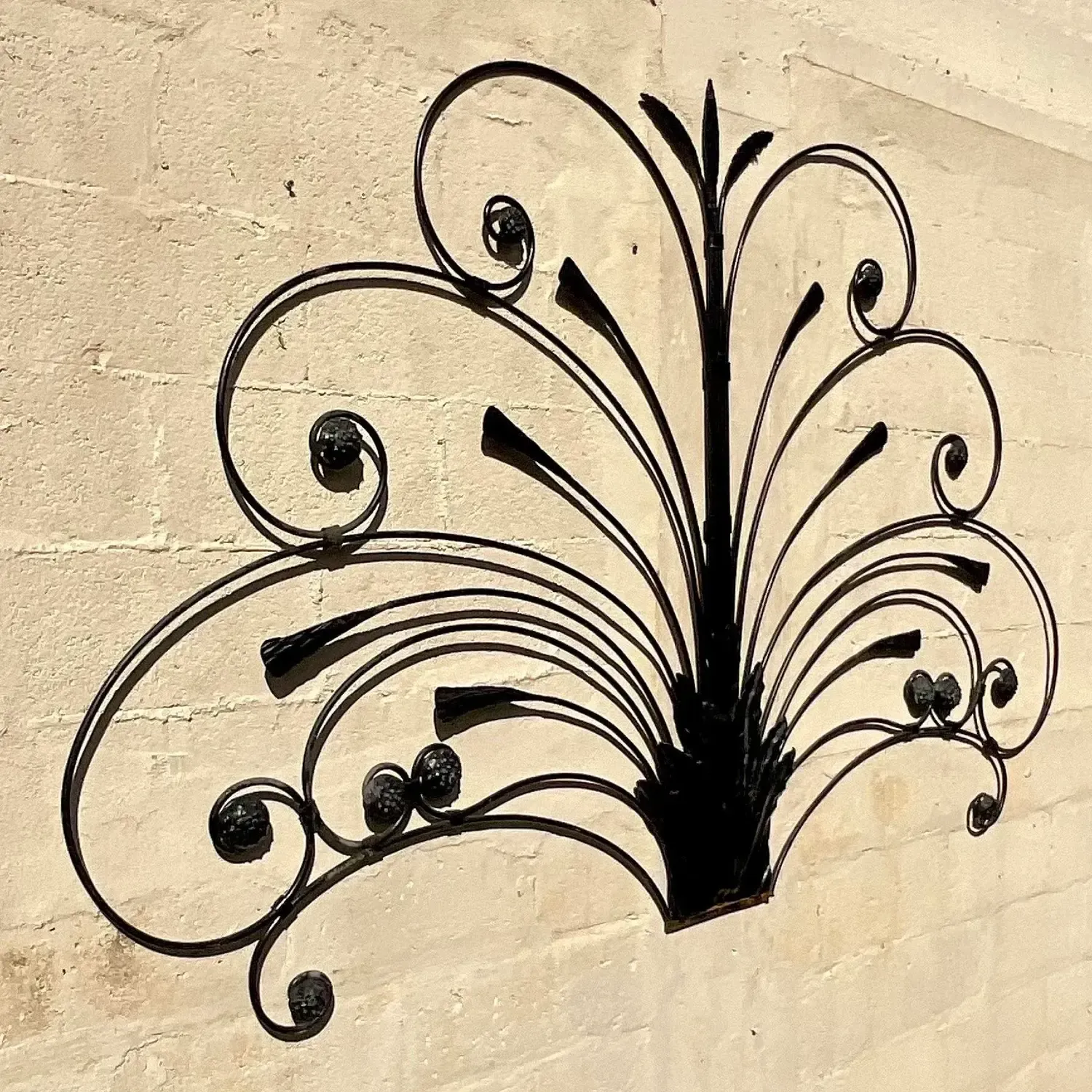Mid 20th Century Vintage Boho Italian Wrought Iron Full Headboard — additional photo 3