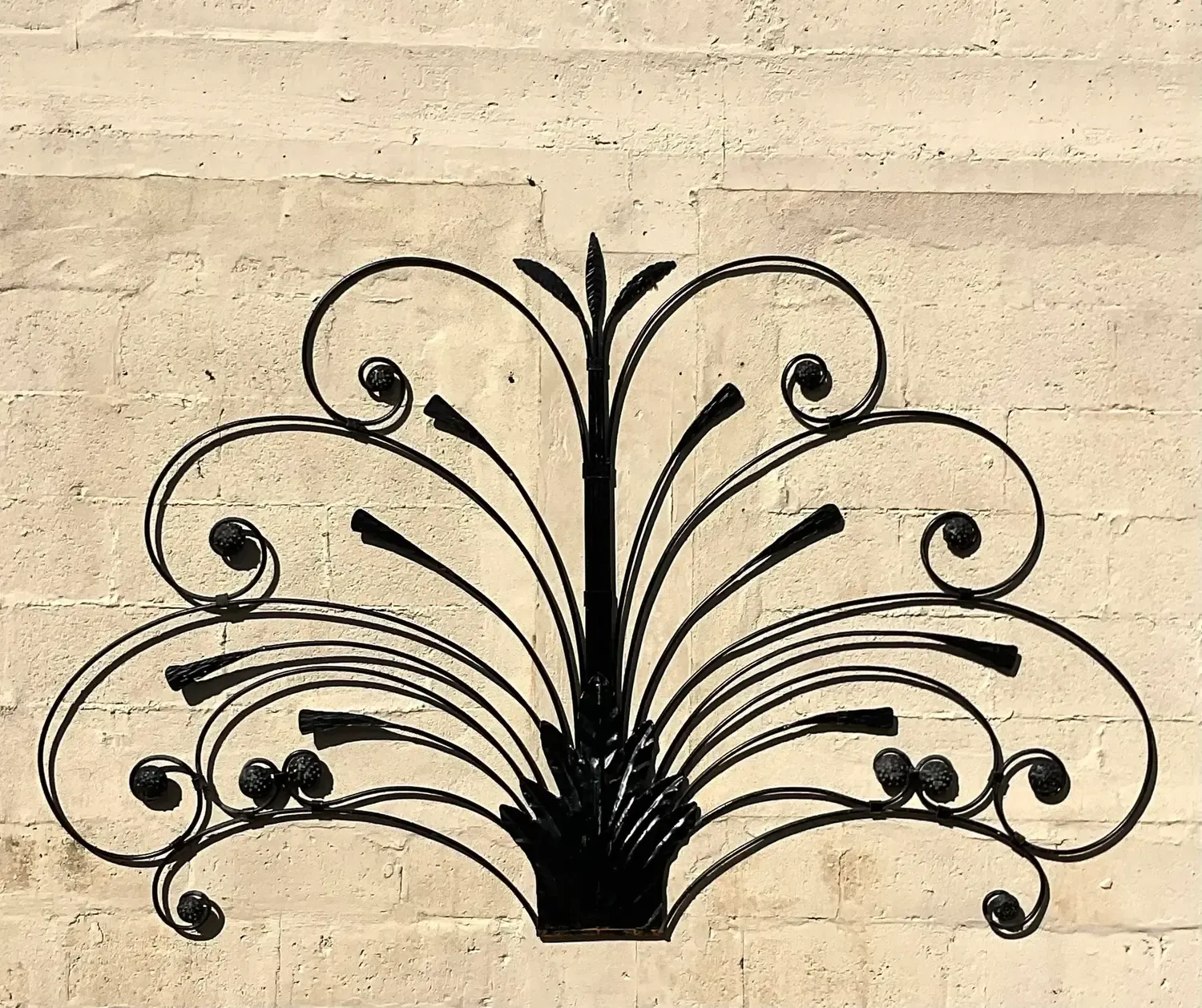 Mid 20th Century Vintage Boho Italian Wrought Iron Full Headboard — additional photo 4