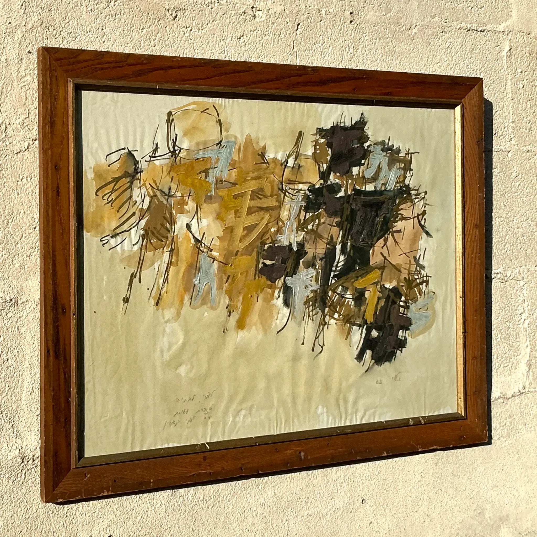 Mid 20th Century Vintage Boho Original Abstract Oil Painting on Paper — additional photo 1