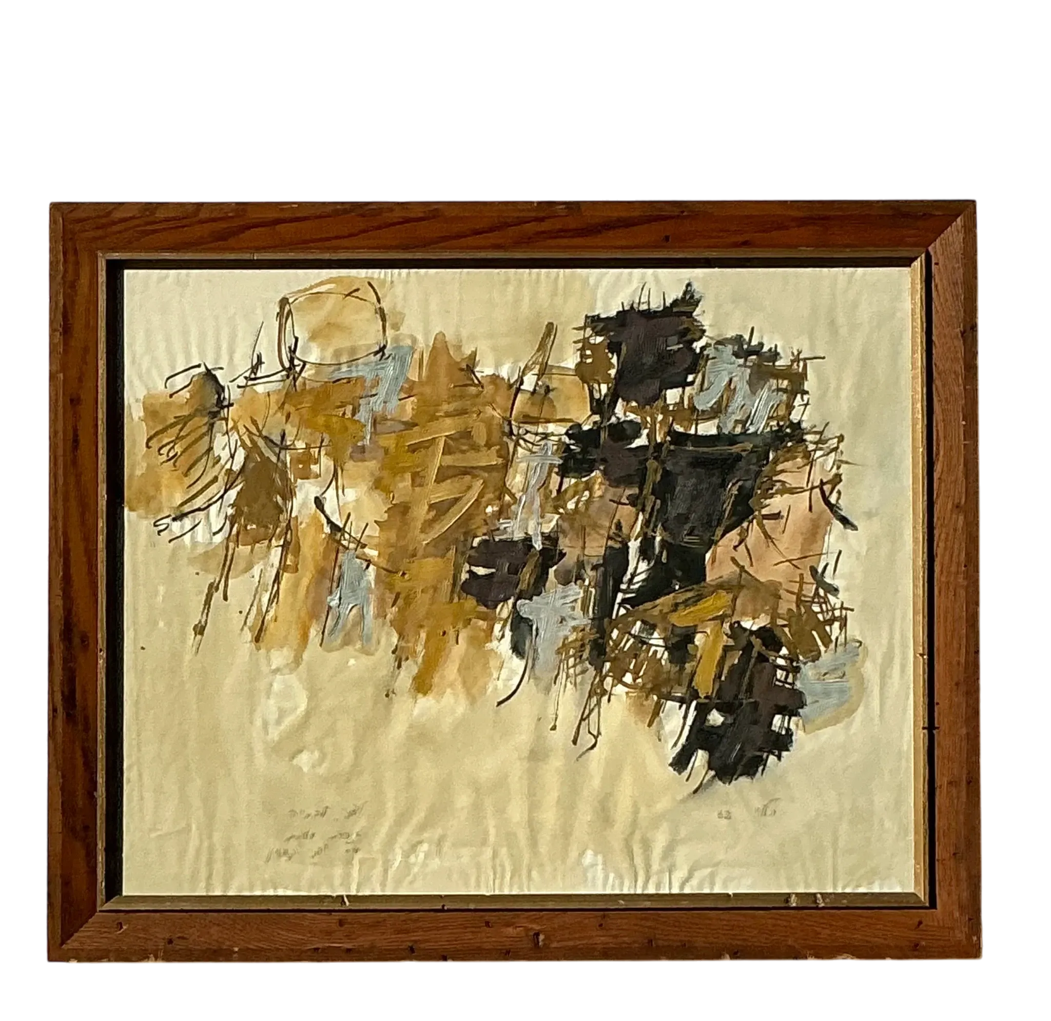 Mid 20th Century Vintage Boho Original Abstract Oil Painting on Paper — additional photo 2