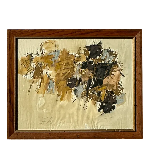 Mid 20th Century Vintage Boho Original Abstract Oil Painting on Paper — additional photo 2