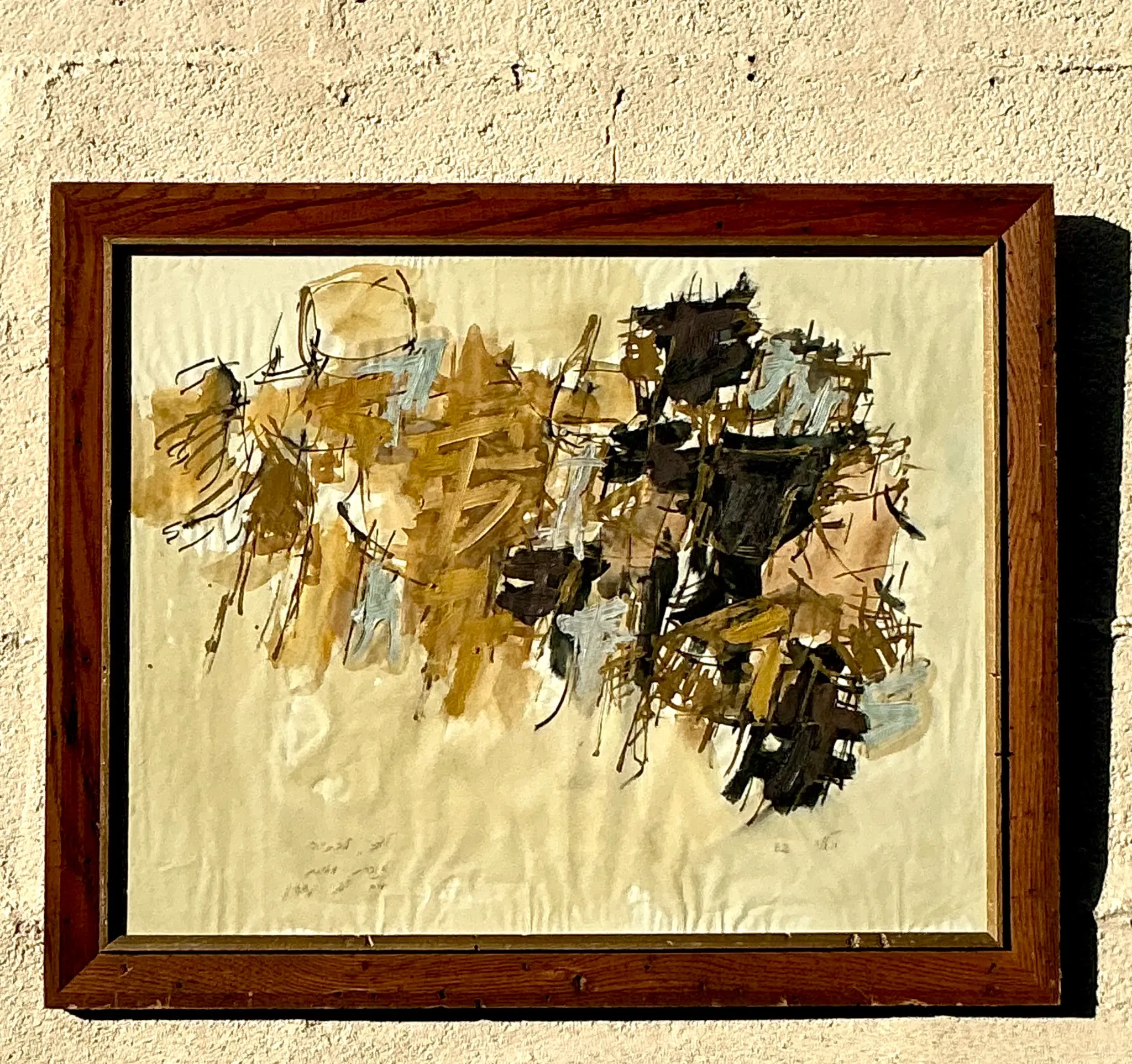 Mid 20th Century Vintage Boho Original Abstract Oil Painting on Paper — additional photo 5