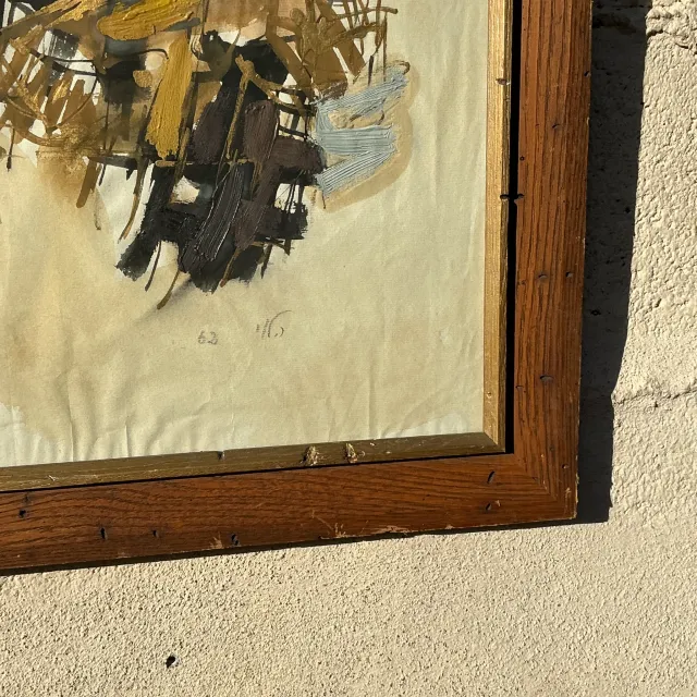 Mid 20th Century Vintage Boho Original Abstract Oil Painting on Paper — additional photo 6