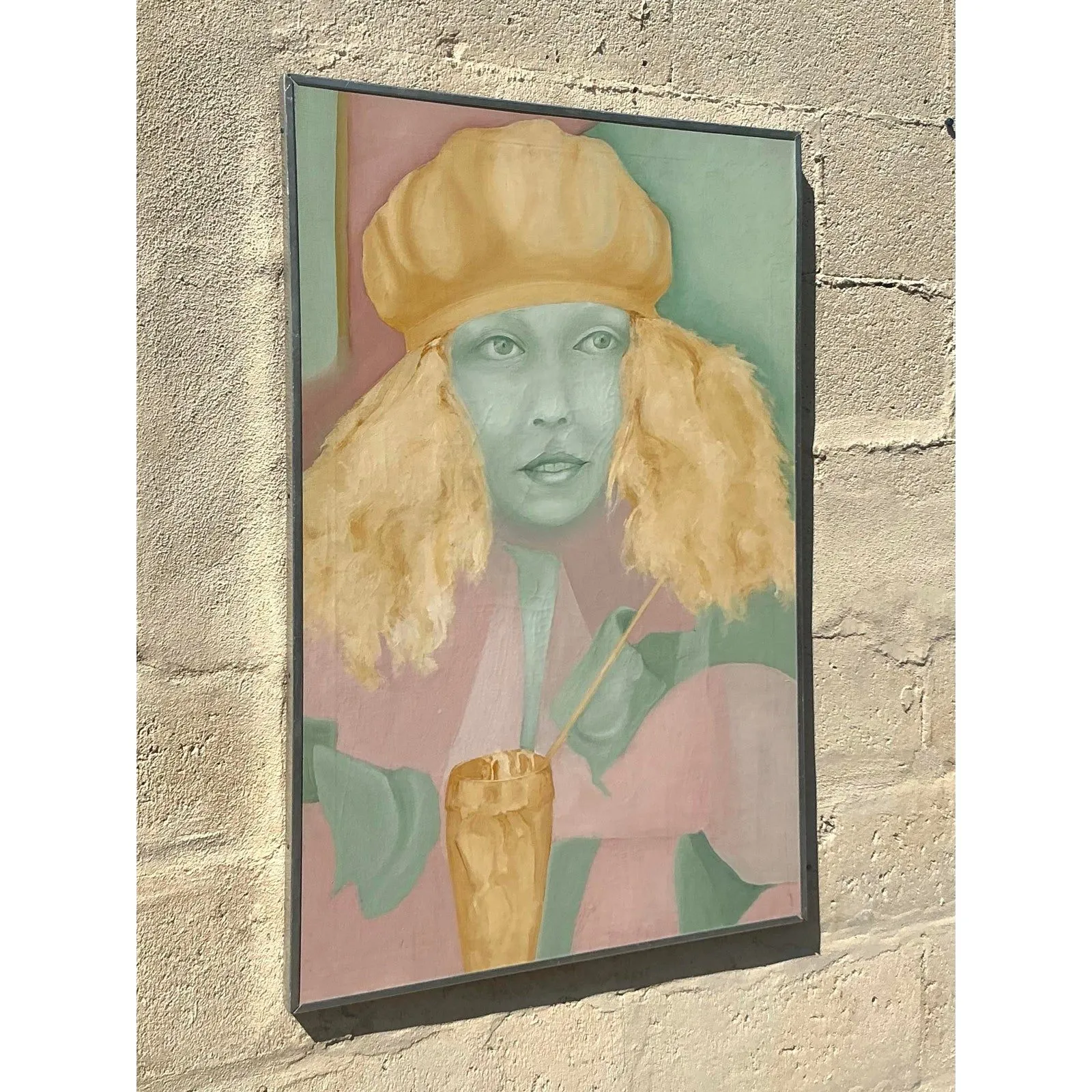 Mid 20th Century Vintage Boho Original Oil Painting on Canvas — additional photo 1