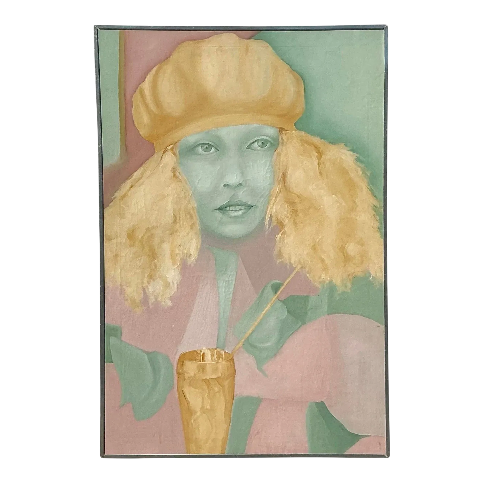 Mid 20th Century Vintage Boho Original Oil Painting on Canvas — additional photo 2